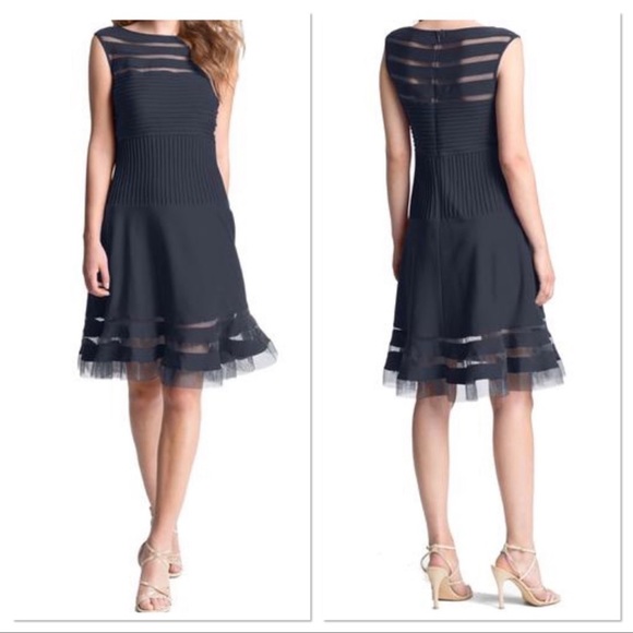 TADASHI SHOJI ILLUSION COCKTAIL DRESS W/ TULLE  DETAIL & BACK ZIPPER CLOSURE - Picture 2 of 13